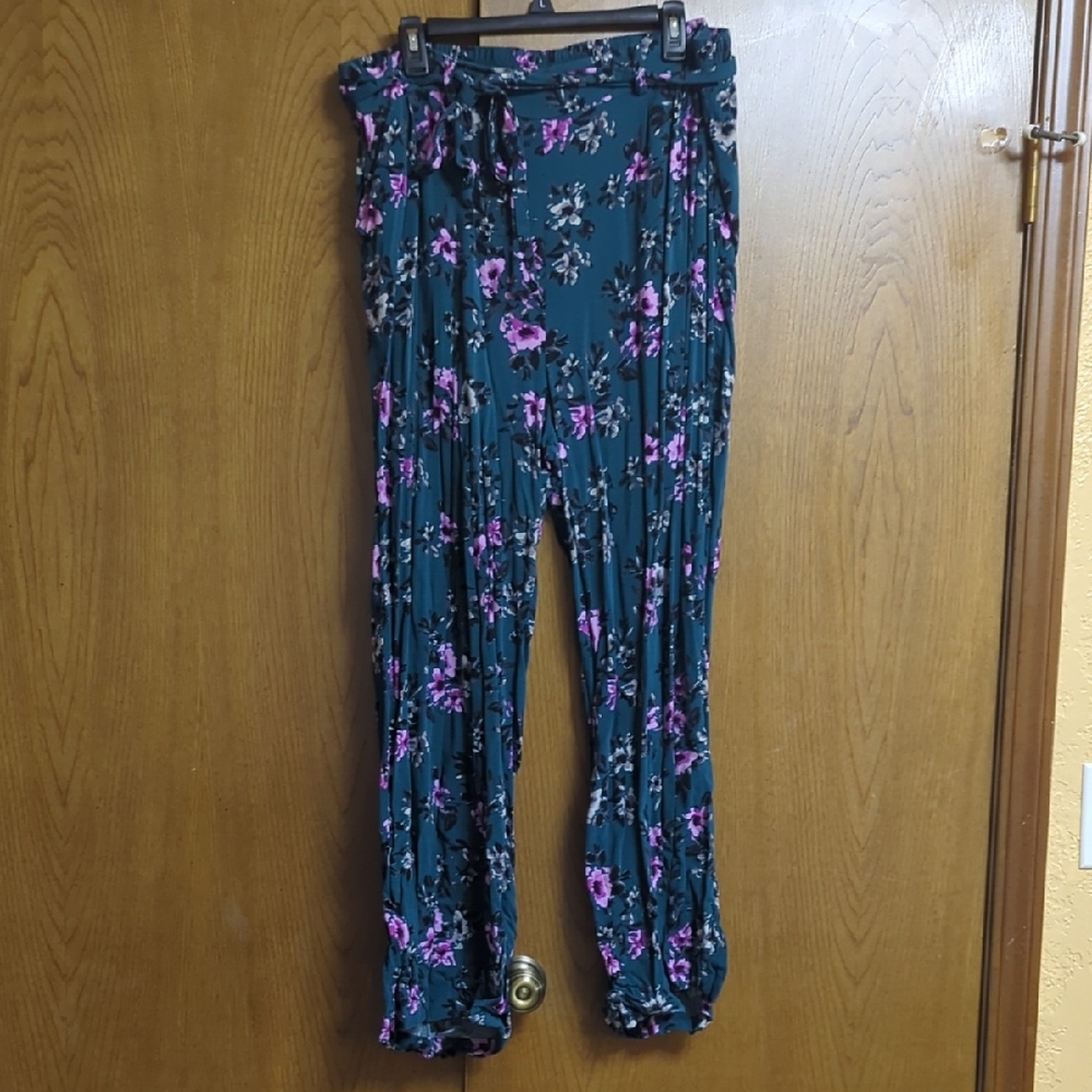 Torrid Floral Wide Leg Pants - Teal and Purple